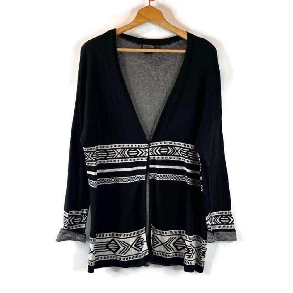 Pendleton Womens Black Cardigan Sweater Size XL South Western Aztec 100% Cotton